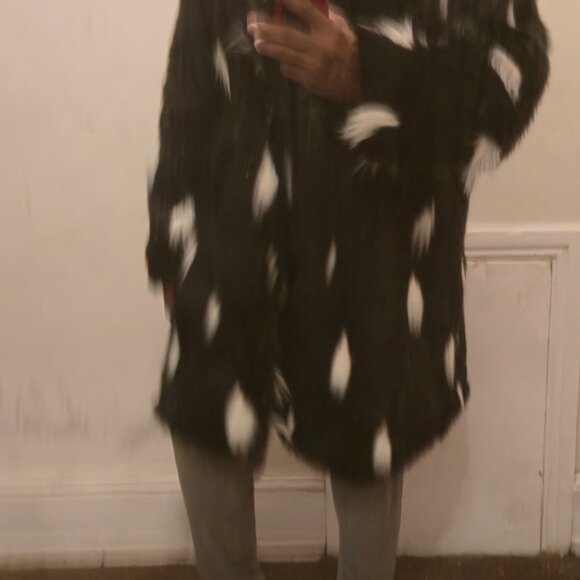 Faux Fur Jacket Mens Middle-length Black Long-sleeved Fox Fur Jacket Warm Trench - Picture 7 of 13